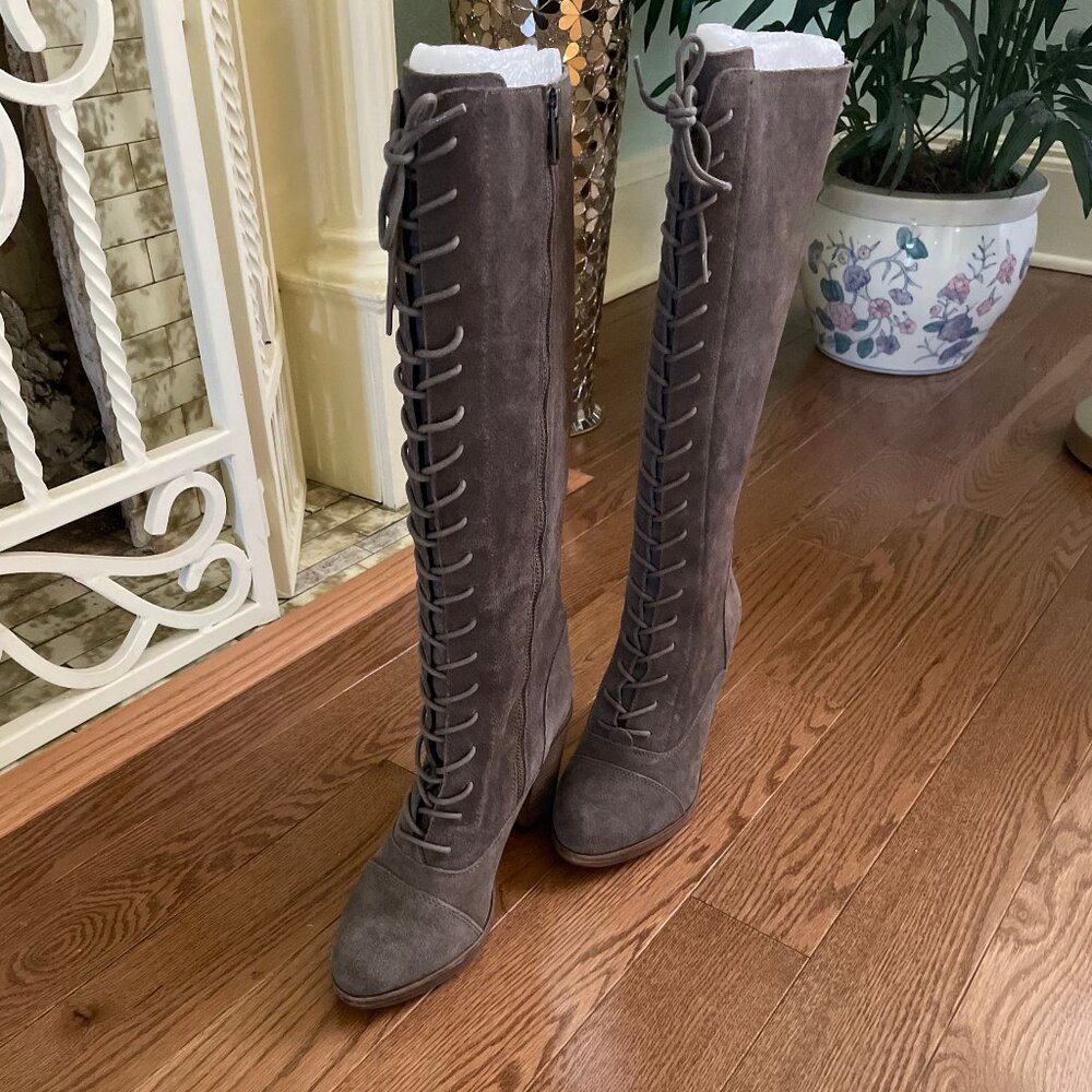 Womens Steve Madden Nidea Knee-High Lace-up Boots - Taupe Suede size 7